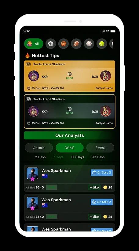 Sports App mobile view
