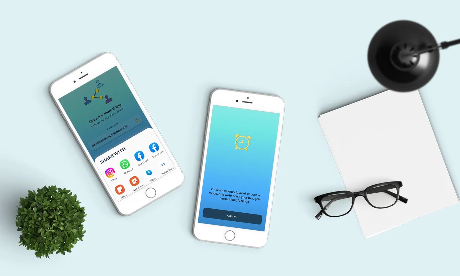 Journal app overview screens